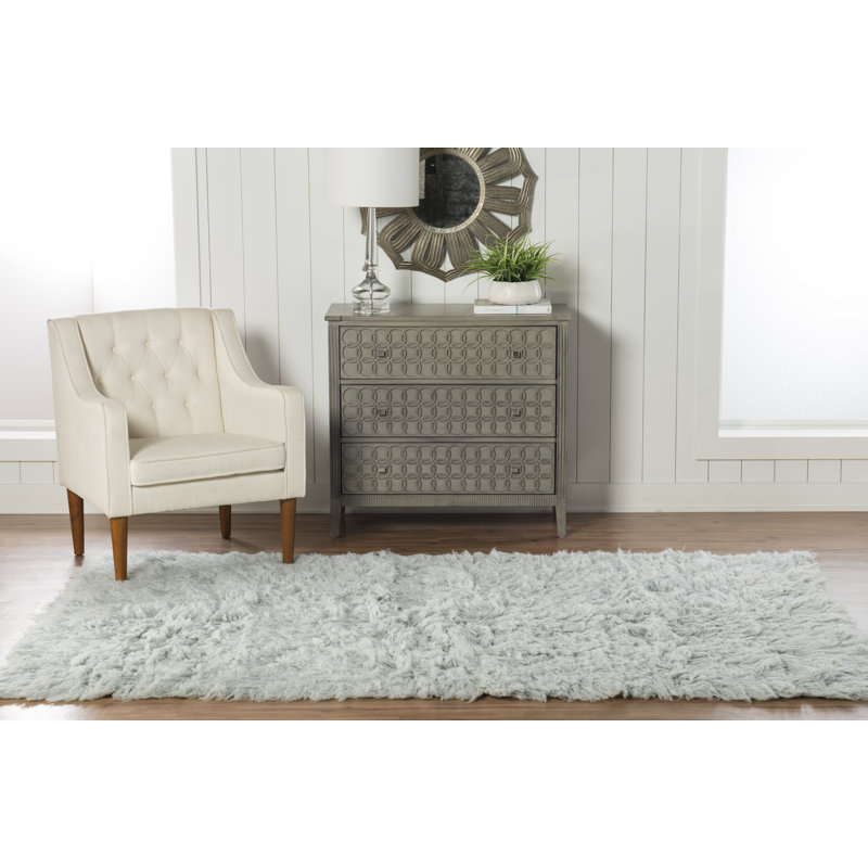 Alamin Flokati Wool Shag Hand Loomed Light Grey Rug, Rectangle 8' x 10'