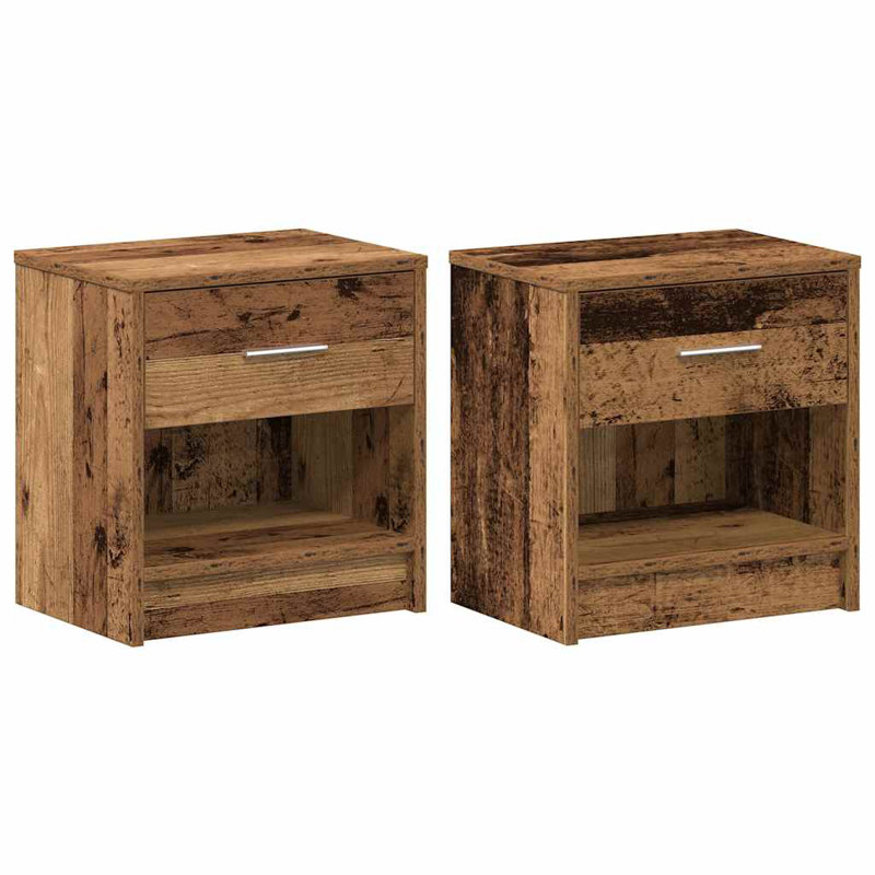 Bedside Cabinets With Drawer, Old Wood, 2