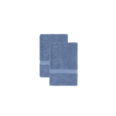 Ensemble de deux serviettes de bain en coton turc bleu marine à chevrons, 68,5 cm x 137 cm