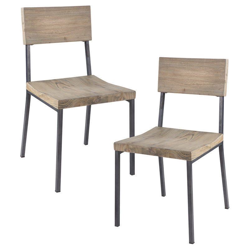 Chaise de salle à manger pour deux personnes, bois massif et texture récupérée grise, ornement clouté argenté, siège en mousse haute densité, style industriel pour la zone 2, finition grise, accentuation, coussin, motif
