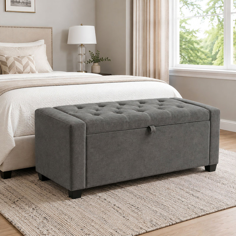 Banc de rangement avec repose-pieds 43,33 po Chenille, Dark Grey Chenille