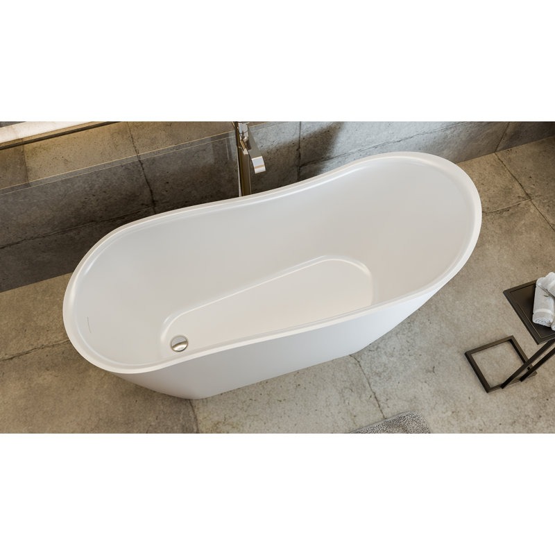 DreamLine Mirage 65 3/8 in. L x 28 in. W x 29 in. H Acrylic Freestanding Slipper Tub, Polished Nickel, Polished Nickel