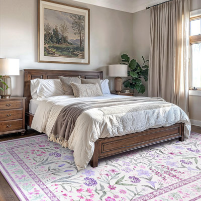 Large Oriental Floral Living Room Rug Washable Bedroom Rug Non-Slip Colorful Vintage Accent Floor Carpet For Home Decor