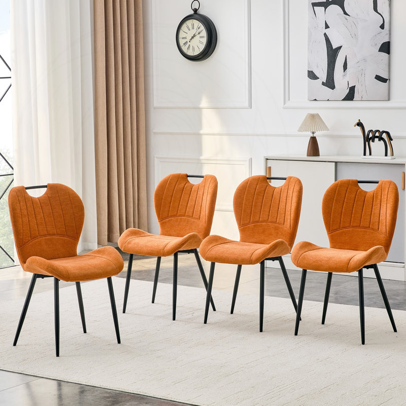Ensemble de 4 chaises de salle à manger en tissu avec poignée intégrée, Orange