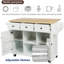 Îlot de cuisine avec comptoir rabattable, 5 roulettes, armoire de rangement, tablettes ouvertes et 3 tiroirs-106952073