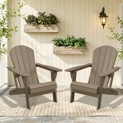 Oversized All-Weather Foldable Adirondack Chair with Cup Holder（Set of 2） 