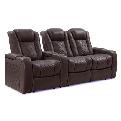 Valencia Tuscany Home Theatre Seating | Premium Top Grain Italian Nappa 11000 Leather, Power Reclining, Power Lumbar Support, Power Headrest (Row Of 3 Loveseat Right,Russet Brown)