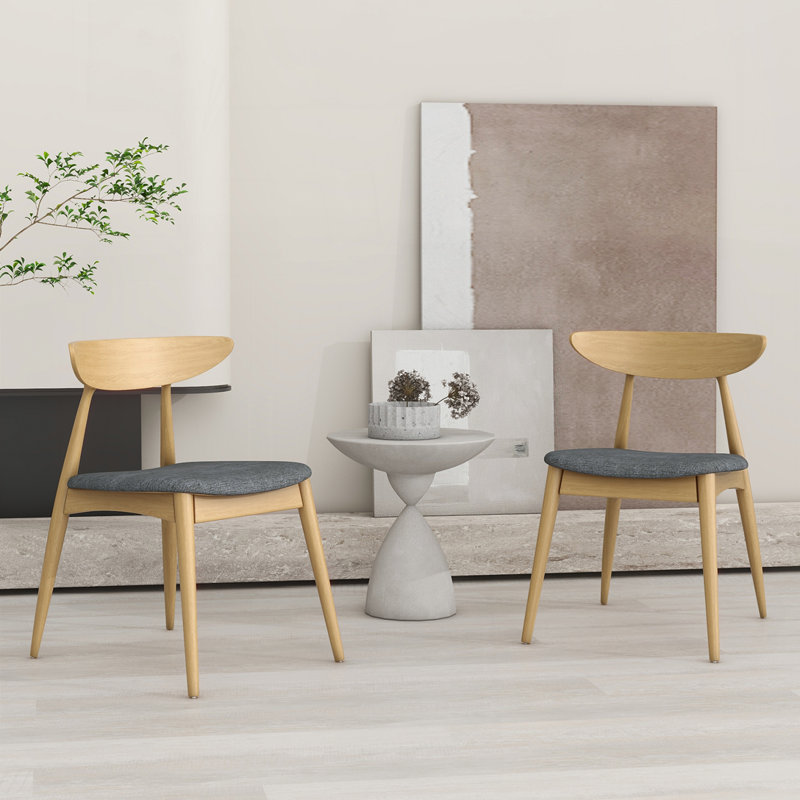 Ensemble de chaises de salle à manger rétro en bois d'hévéa avec dossier ergonomique, ensemble de 2, Naturel et gris