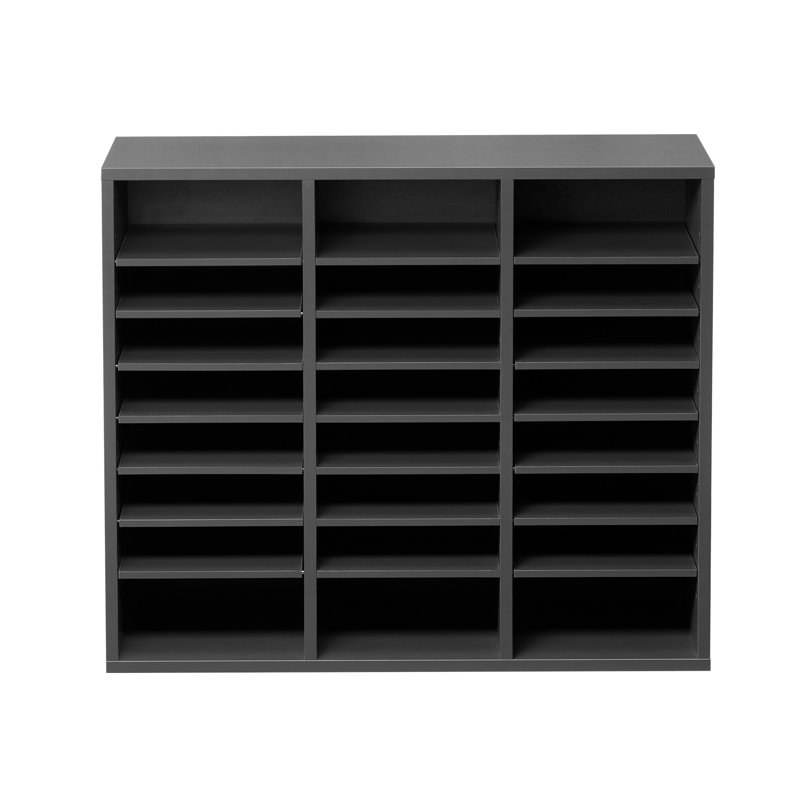 Rangement à 24 compartiments avec tablettes réglables - Trieur de courrier à panneau de particules gris pour le bureau et la maison