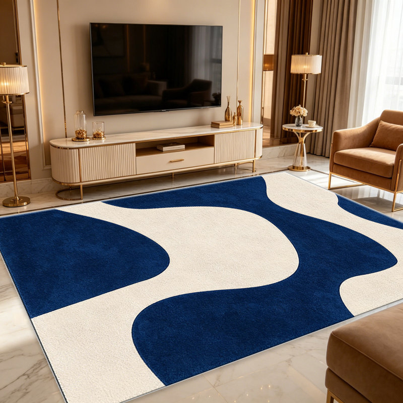 Blue Ocean Curve   area rugs for Living Room, Soft and Comfortable, Suitable for all seasons, easy to maintain, machine washable Indoor floor mat, Under Table Farmhouse suitable for Bedroom, Dining Room, Study,  Balcony, Home Decor Patio