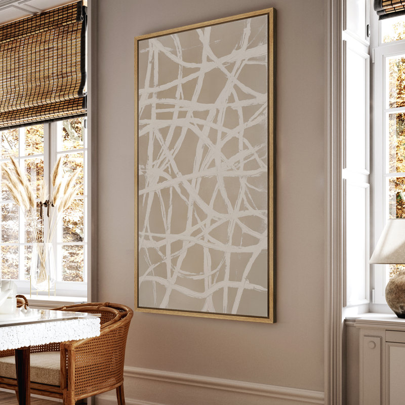 «Beige Neutral Geometric Line Abstract Art», grande impression sur toile encadrée pour chambre principale, Naturel