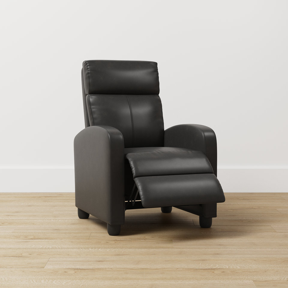 Black recliner with extended footrest.