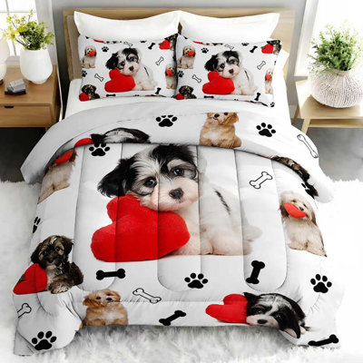 Ensemble d'édredon Cute Puppy Dog Lover, ensemble de literie adorable avec 2 taies d'oreiller, literie douce et lavable à la machine, édredon toutes saisons pour le décor de la chambre