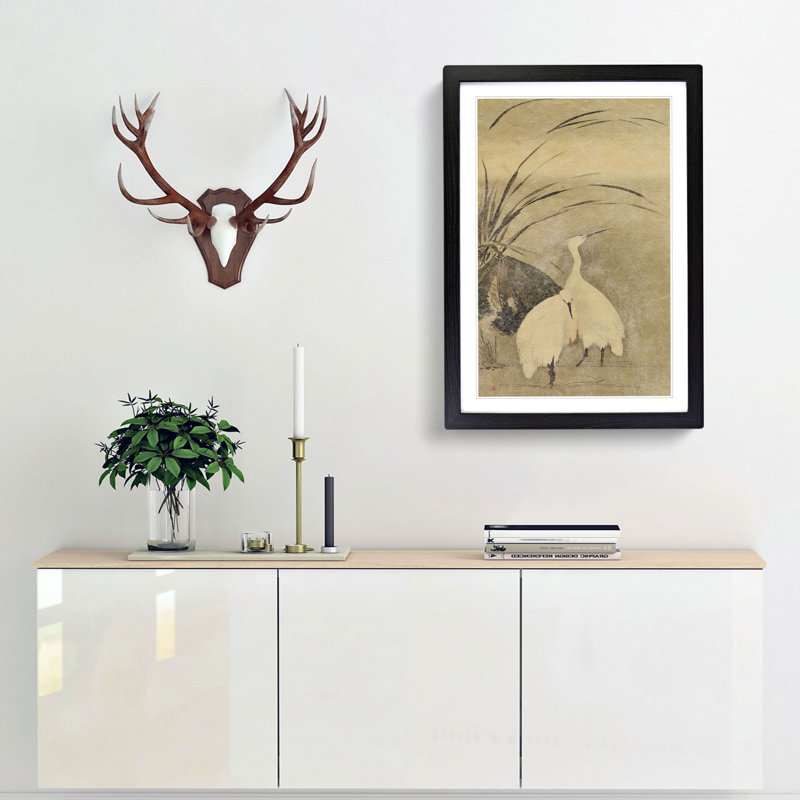 Two Egrets by Sakai Hoitsu - Framed Print, 65cm H x 48cm W x 2cm D, Black Framed