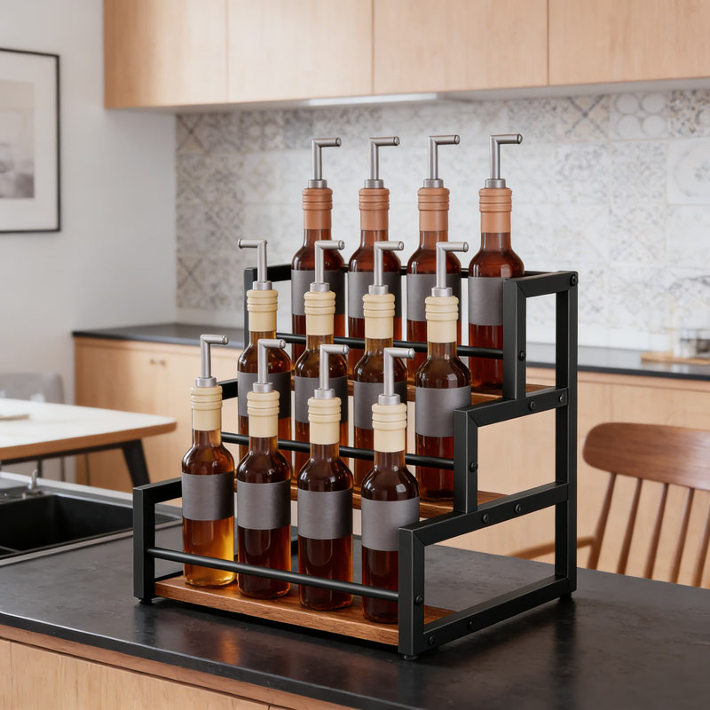 Support à sirop à 3 étages pour 12 bouteilles et support à café, rangement pour comptoir de cuisine pour le vin, les boissons et les condiments