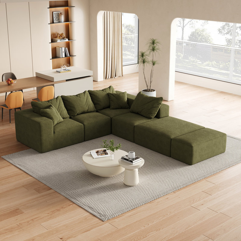 Ensemble de canapé modulaire rembourré moderne sans os, canapé modulaire en forme de L avec 6 coussins pour des agencements de salon flexibles