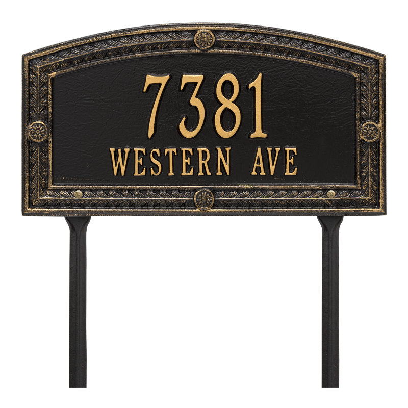 Plaque d'adresse personnalisée sur 2 lignes Hamilton, Noir / or