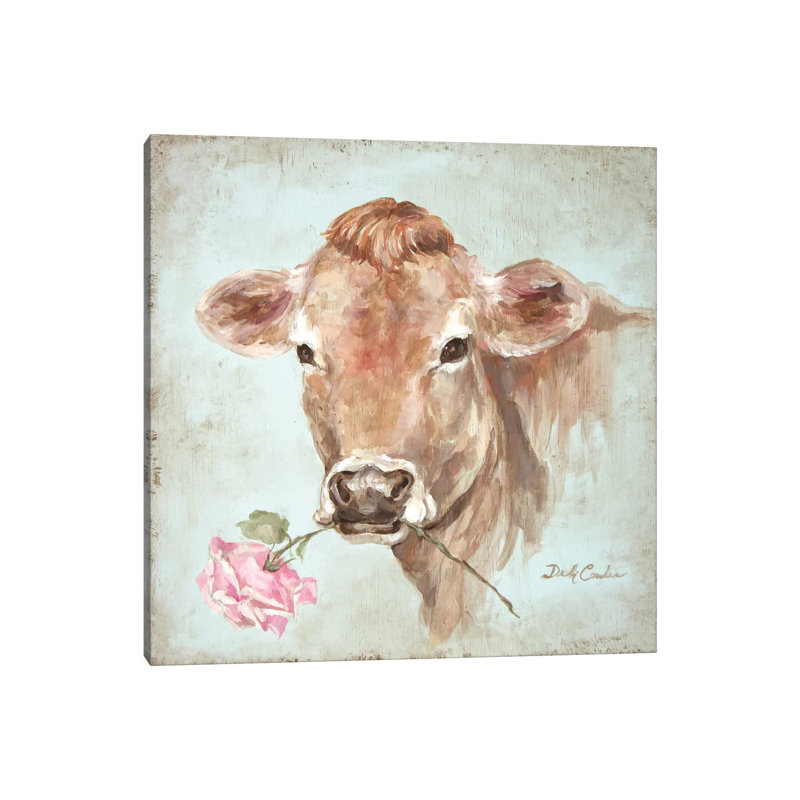 « Cow with Rose », reproduction, Toile tendue, H 37 po x l 37 po x P 1,5 po