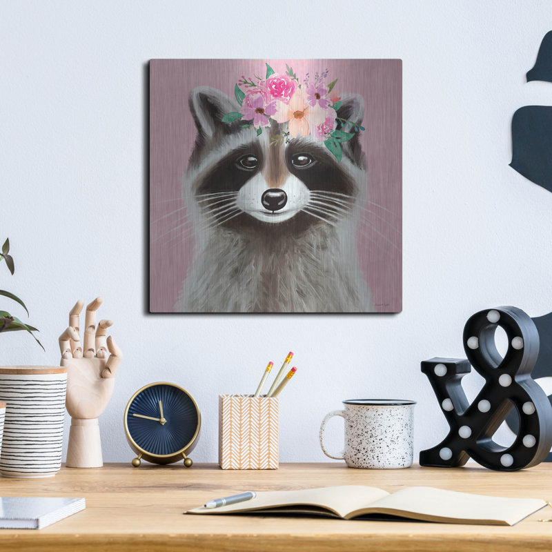 «Floral Raccoon» par Elizabeth Tyndall, art mural en métal, 12 po x 12 po, H 12 po x l 12 po