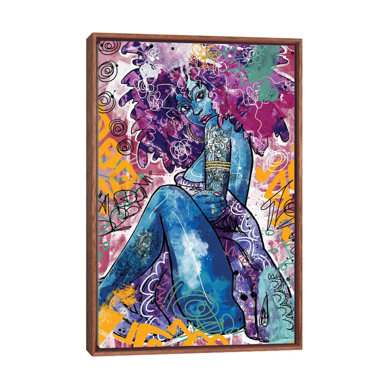 «Ife» par Justin Copeland, H 26 po x l 18 po x P 1,5 po, Toile avec cadre en bois classique