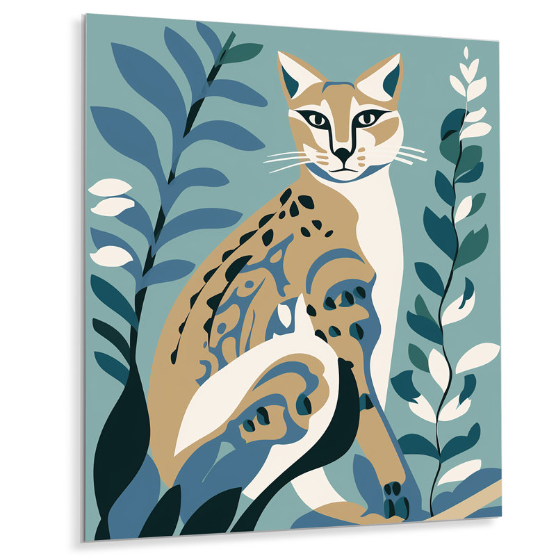 Lynx portrait délavé rétro bleu Illustration - art mural chat, Sans cadre, métal, H 40 po x l 30 po