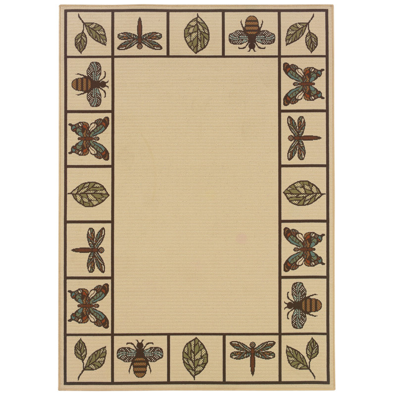 Tapis intérieur / extérieur ivoire / brun Ashmi, Rectangle 5 pi 3 po x 7 pi 6 po