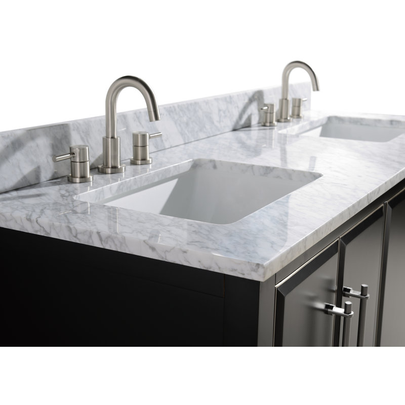 Mason 60" Double Bathroom Vanity with Carrara Marble Top, Carrara White, Black, Brushed Silver