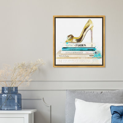 «Fashion and Glam Gold High Heels and Fashion», reproduction d'art graphique