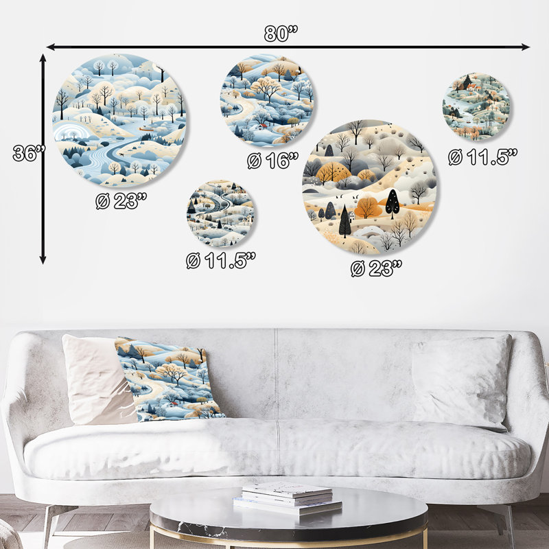 Gurshan - Ensemble d'art mural floral rond de 5