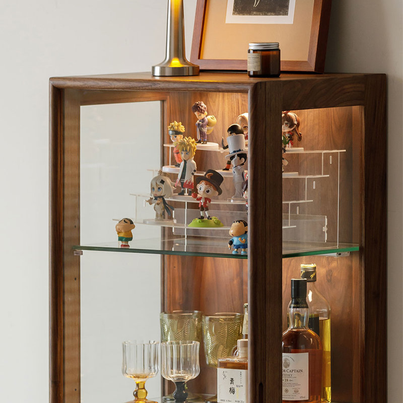 Vitrine Mid-Century en noyer, tablettes en verre