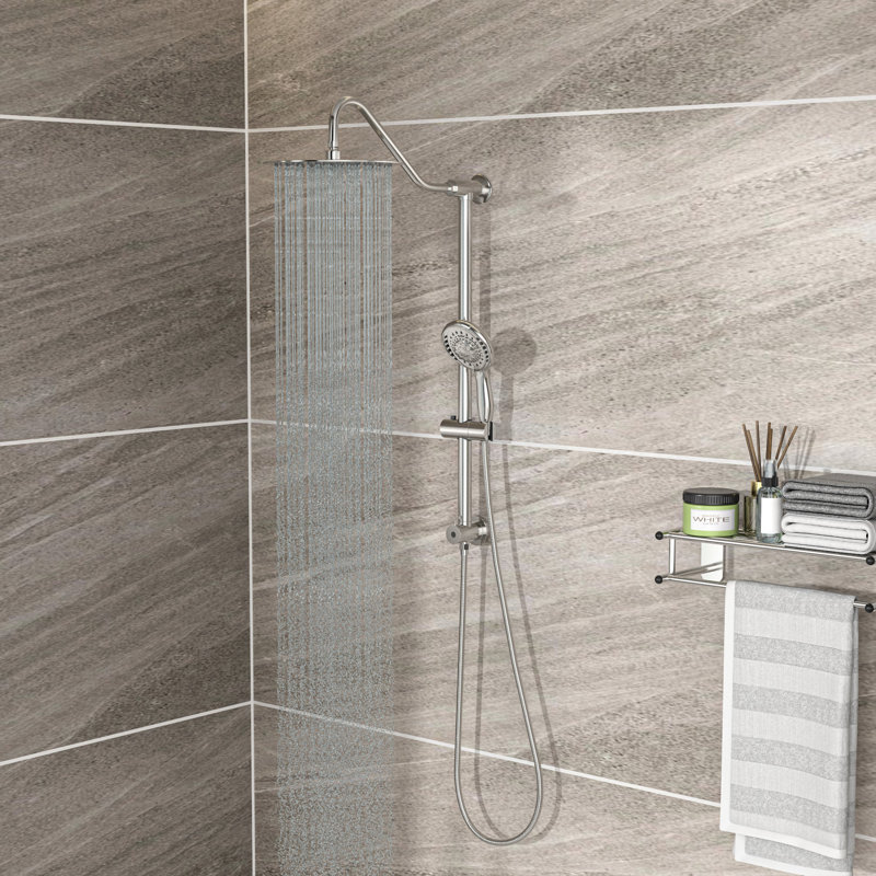 10" Brushed Nickel Shower Kit - Dual Heads With 5 Water Flow Modes Massage, Bubbly, Rain, Rain&Bubbly, Rain&Massage Wall Mounted, Comes Arm, Hose, Adjustment Rod, Enamel Cover, Valve Core