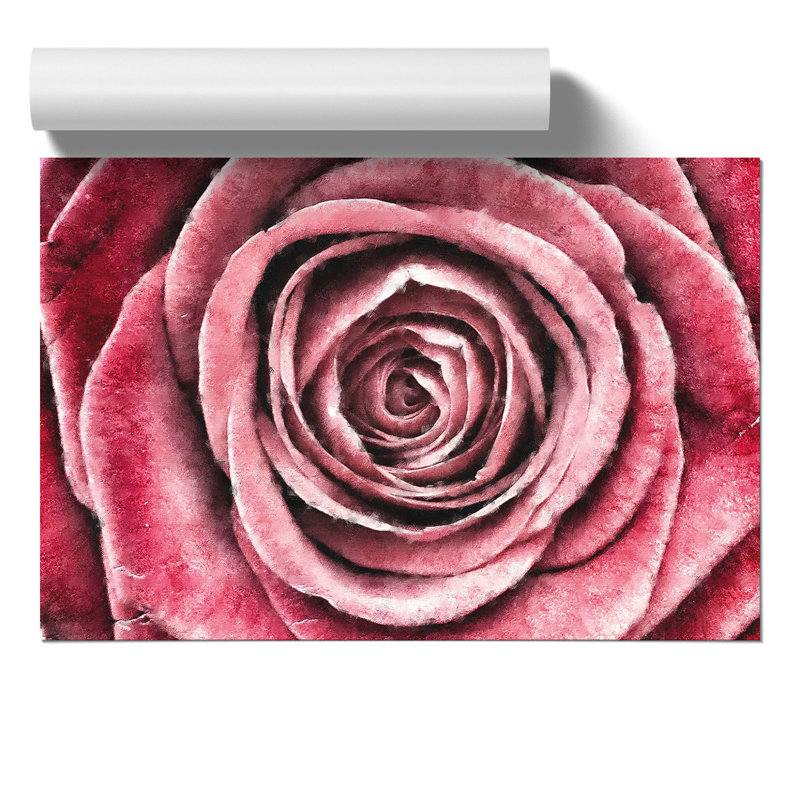Pink Rose Flower Painting - Frameless Print, 42cm H x 59cm W x 0.1cm D