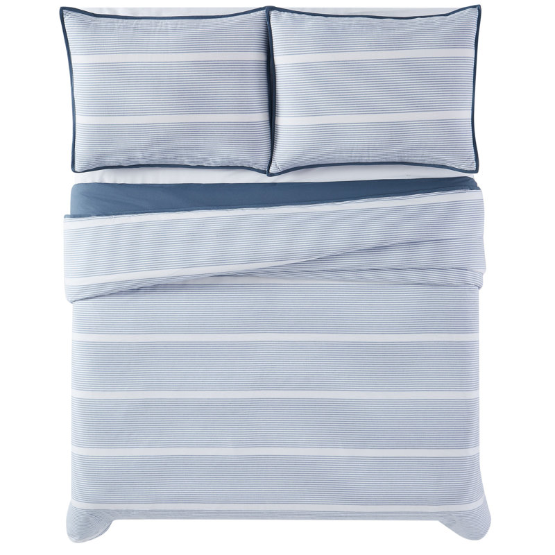 Niari Yarn Dye Stripe Cotton Striped Duvet Cover, King Duvet Cover + 2 King Sham, Blue