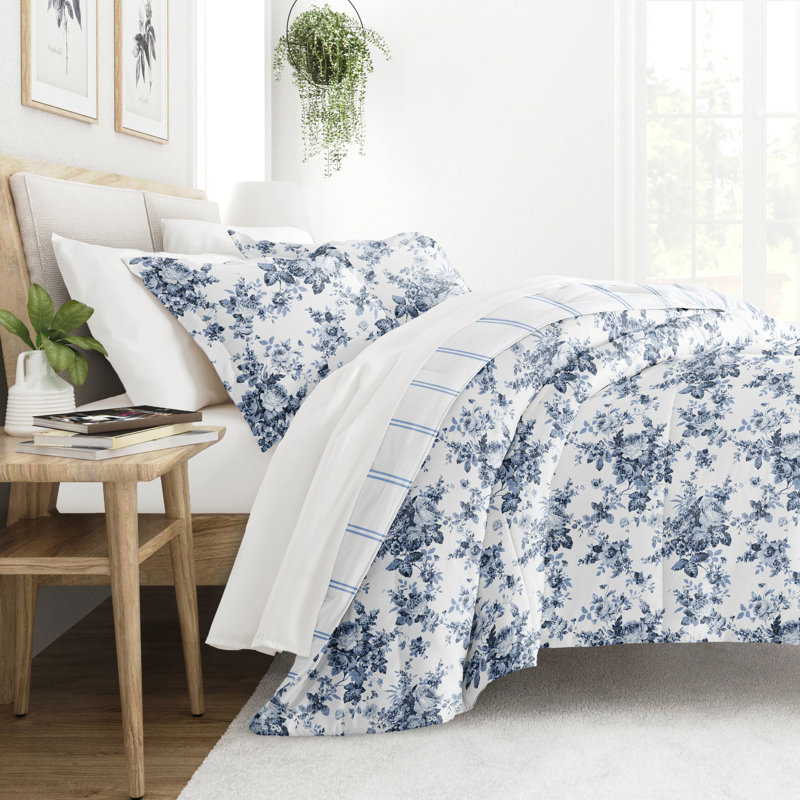 7 Piece Bedding Set - Comforter and Sheet Set, California King Comforter + 1 Additional Piece, Blanc, gris / floral