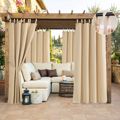 Outdoor Curtain with Tab Top, Waterproof Black Out Thermal Insulated Outdoor Bedroom Livingroom Curtains, Effective Sun and Privacy Protection Curtain, for Balcony Terrace Pergola Indoor, Single Panel, 52" W x 120" L Beige