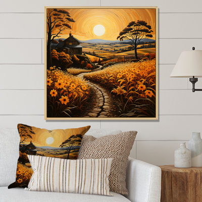 Farm Golden Harvest Pointillism III - Countryside Wall Art Living Room