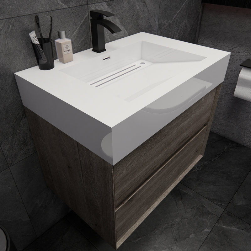 Albizu 30" Wall-Mounted Single Bathroom Vanity, Gray
