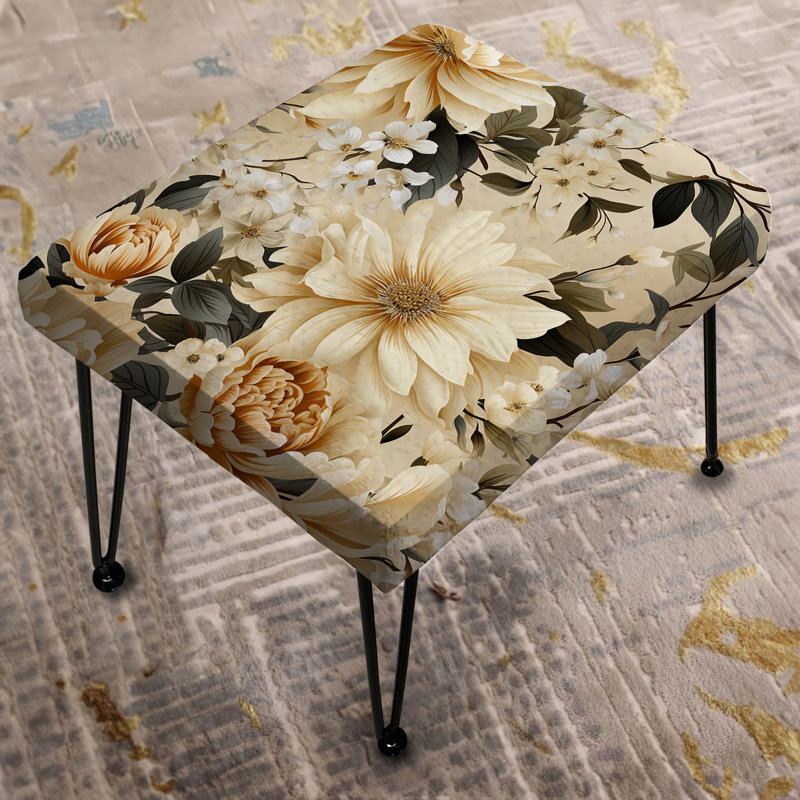Vintage Neutrals Mosaic Flowers II - Boho Rectangle Ottoman