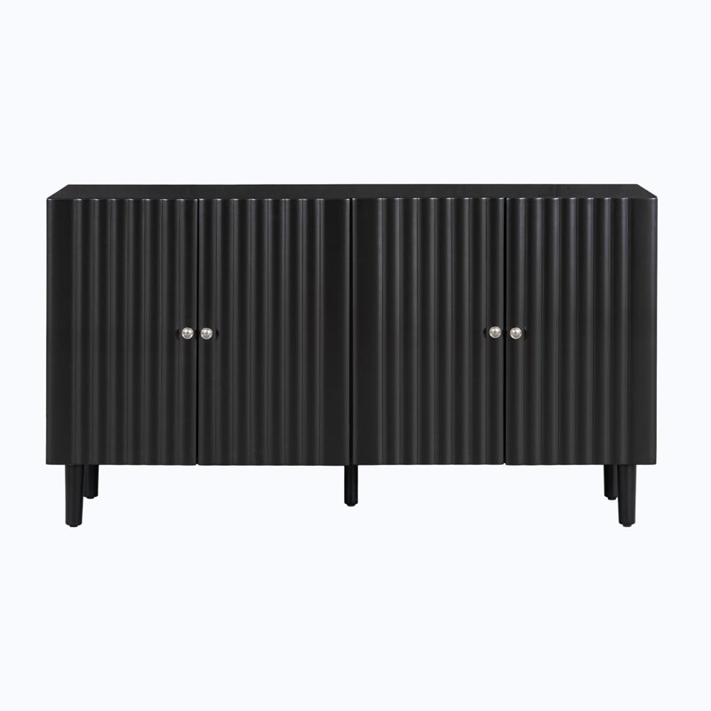 Four-Door Sideboard with Sleek Metal Handles, Black