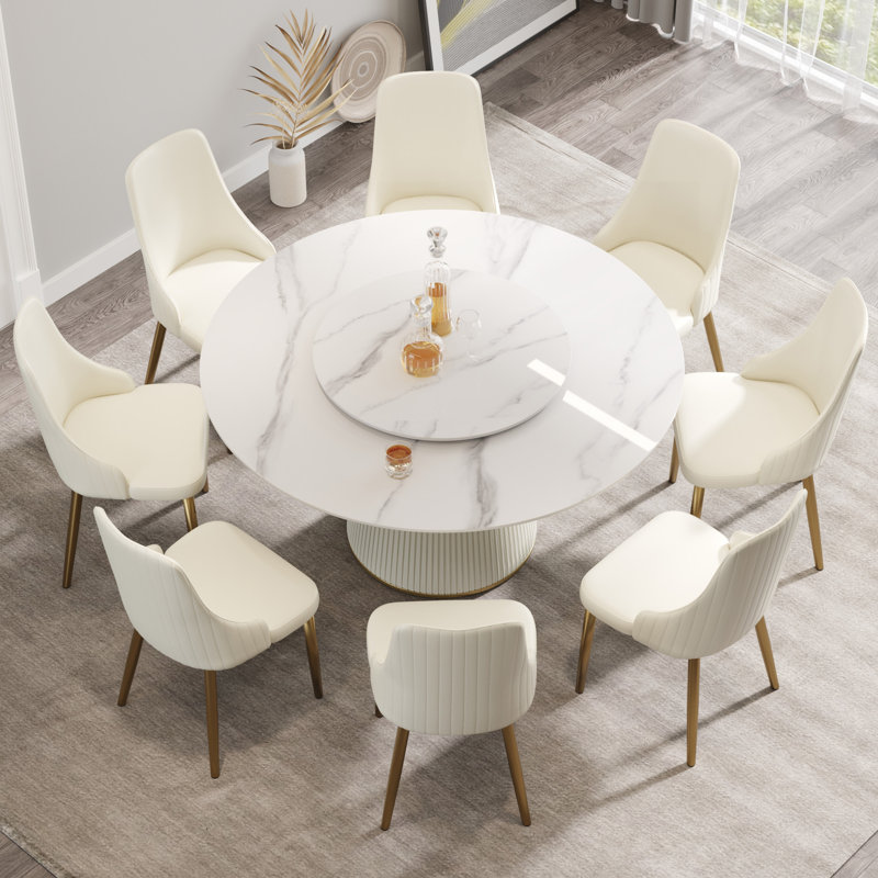 Table de salle à manger 59,05 po Modern White Stone, 7 Pieces: Table, 6 Chairs