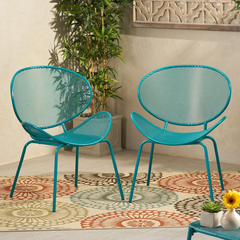 24.23"W X 25.63"D 33.76"H Teal Iron Shell Chair - Mesh Seating, Angled Legs For Outdoor Stylish Seating Chairs With Silhouette, 25.63" D 33.76" H