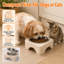 Bol pour animaux surélevé en marbre naturel beige avec insert en acier inoxydable de 1 pte, style festonné arqué
