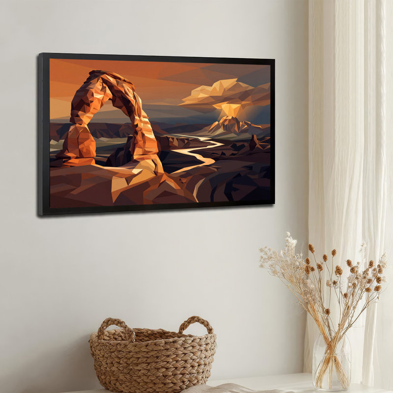 Arche rocheuse orange low poly dans un paysage de montagne désertique - Toile murale, 16"H x 24"W