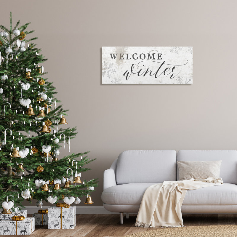 Welcome Winter Phrase Geometric Snowflake Pattern, 17" H x 40" W
