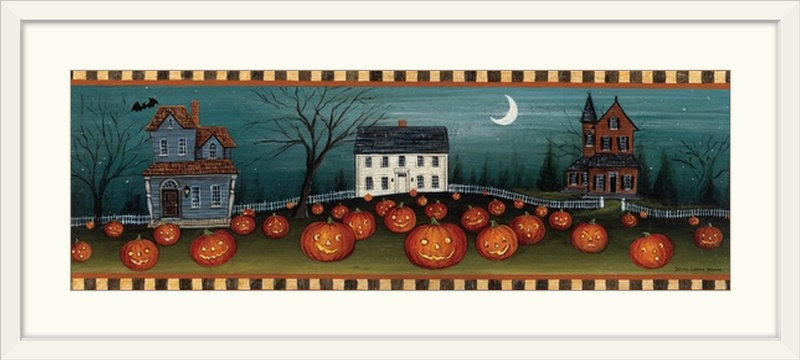 «Halloween Eve Crescent Moon» par David Carter Brown - reproduction, H 20 po x l 44 po x P 1 po, Cadre blanc