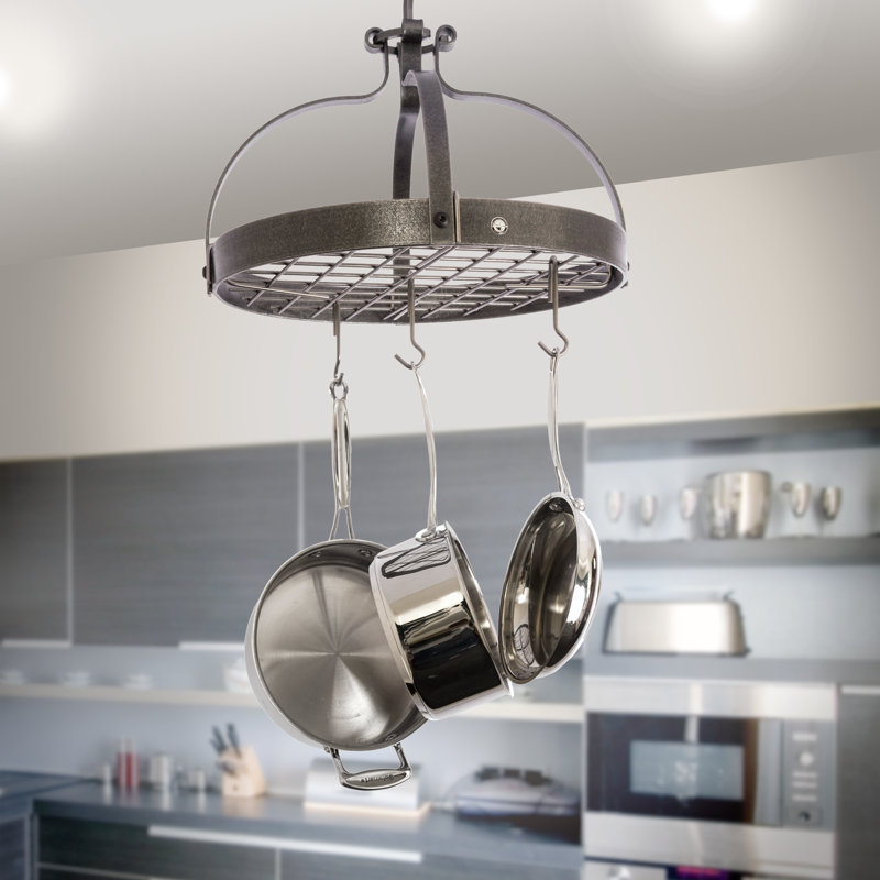 Hammered Steel Round Dutch Crown Ceiling Pot Rack