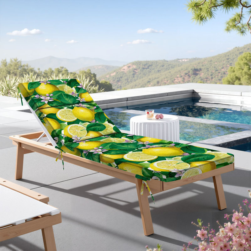  Outdoor Indoor 3'' Lounge Patio Cushion Seamless floral 220 drawn watercolour Lemon tree branches bloom lemon Water-Resistant Chaise Lounge Cushion for Chair Patio Furniture Seat Cushion