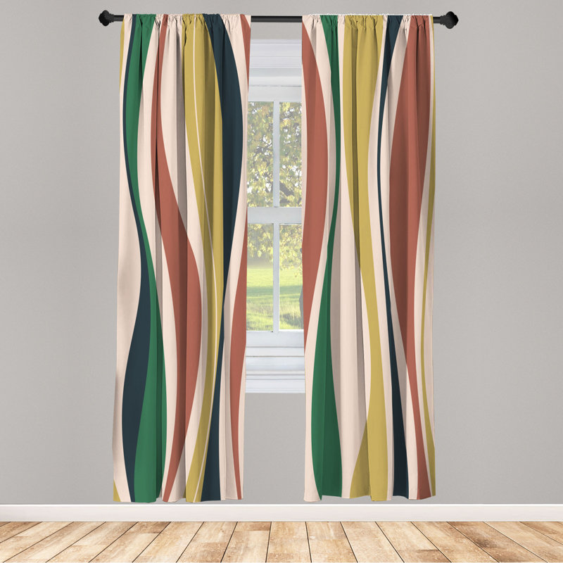 Microfiber Floral Semi-Sheer Rod Pocket Curtain Panels, 28" W x 95" L, Beige/Navy/Green/Brown/Yellow