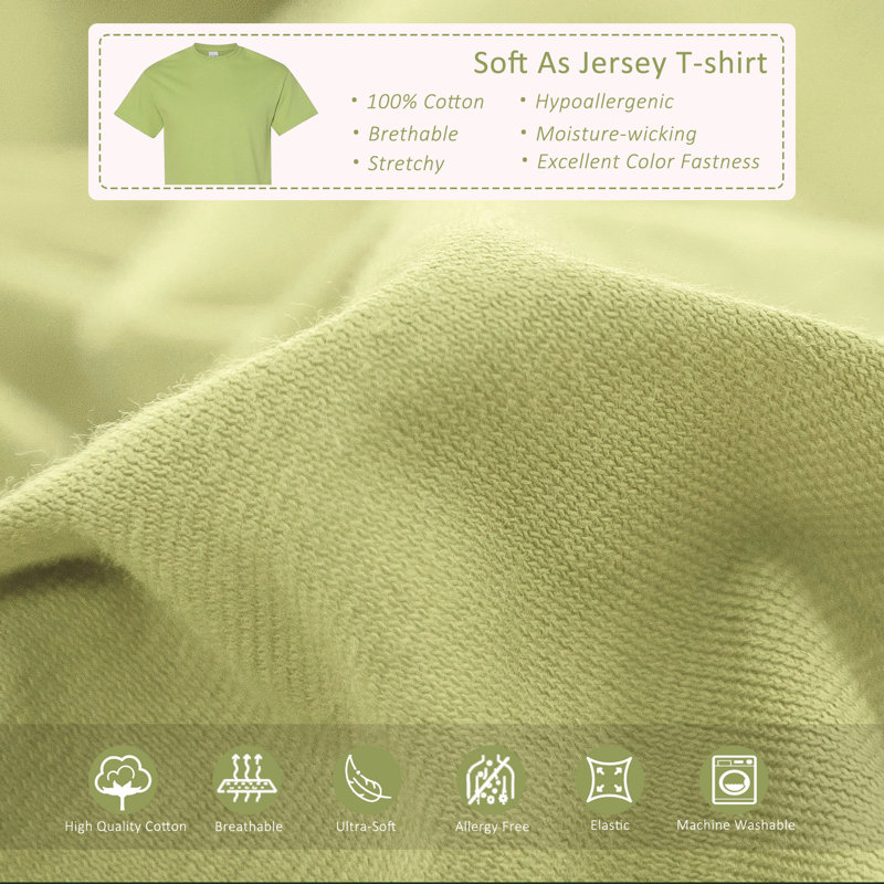 HOME BEDDING Jersey Cotton Duvet Cover Set, King Duvet Cover + 2 King Shams, Lemon Green