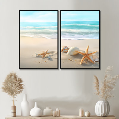 Étoile de mer et coquillages I - décor mural moderne plage 2 panneaux